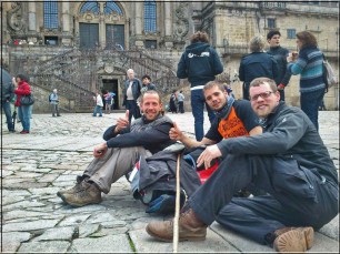 Nathaniel (left) in front of Cathedral of Santiago de Compostela