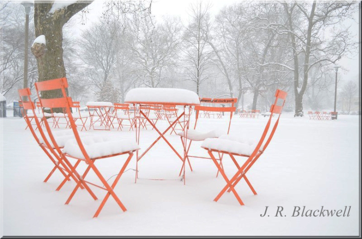 Orange Chairs in Snow